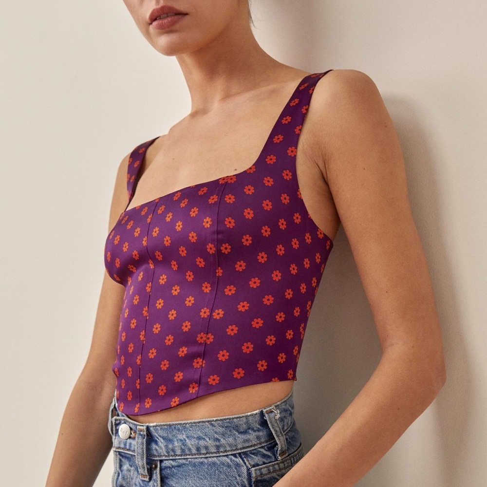 Reformation Sorrento Silk Top in Quant
